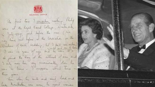 英女王年轻时所写的一封罕有亲笔信（图左）以1.44万英镑拍卖。