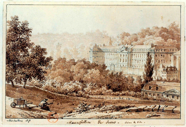 王家塞夫勒瓷厂，版画，阿吉利·埃特纳·米凯龙（Achille EtnaMichallon,1796–1822）绘制。图片来源于维基百科。
