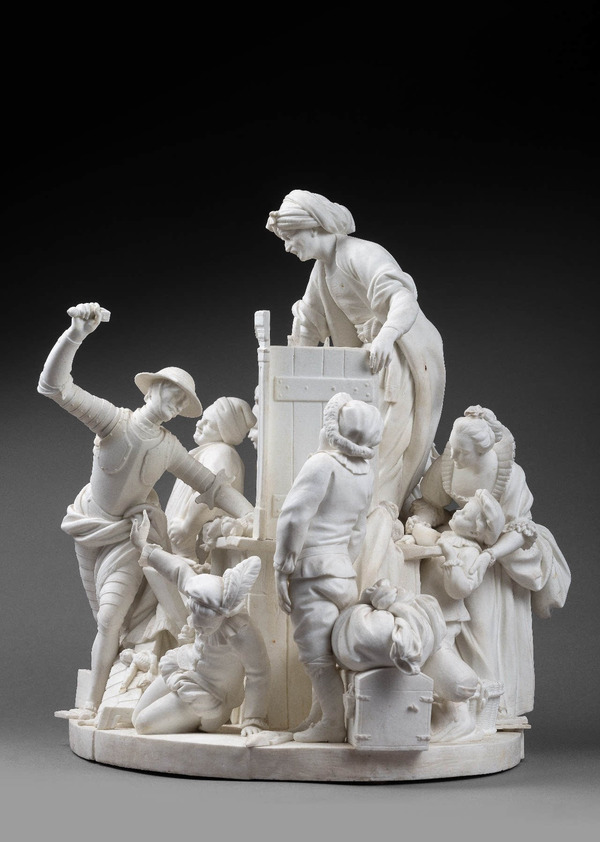 图8a 霍塞-弗朗索瓦-周瑟夫·勒·李驰设计的“堂吉诃德大战木偶”，现陈列于巴黎摆钟艺廊。图片由巴黎摆钟艺廊提供（见http://www.lapendulerie.com/）。