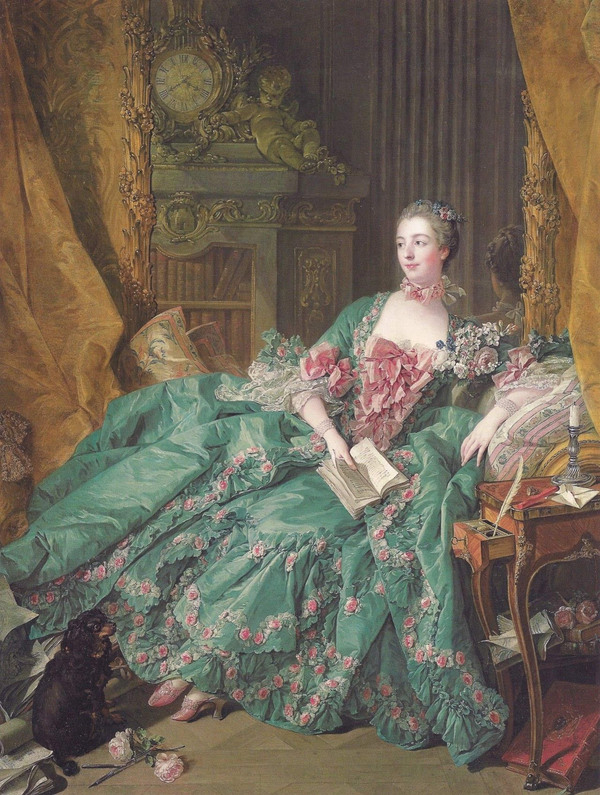 图9 弗朗索瓦·布歇，蓬巴杜女侯爵，212 × 164厘米，画布油画，1756年，现陈列于德国慕尼黑老绘画陈列馆（Alte Pinakothek）。图片来源于维基百科。