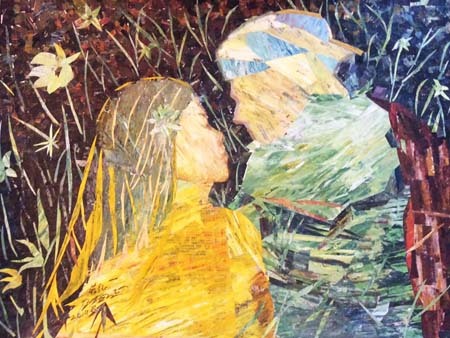 世界独创拼贴油画《情侣》（41.5×57.5cm）2014年