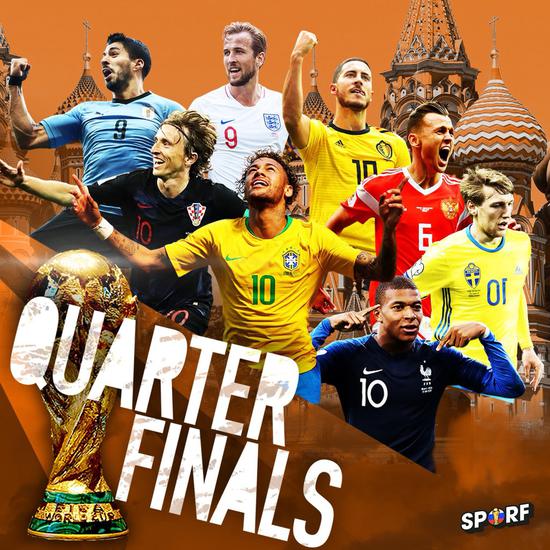 世界杯8强对阵:法国巴西PK强敌 英格兰领衔半区!