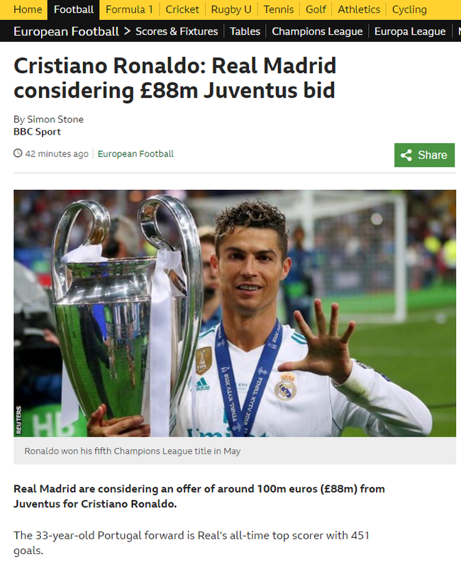 BBC体育也做出了相同报道