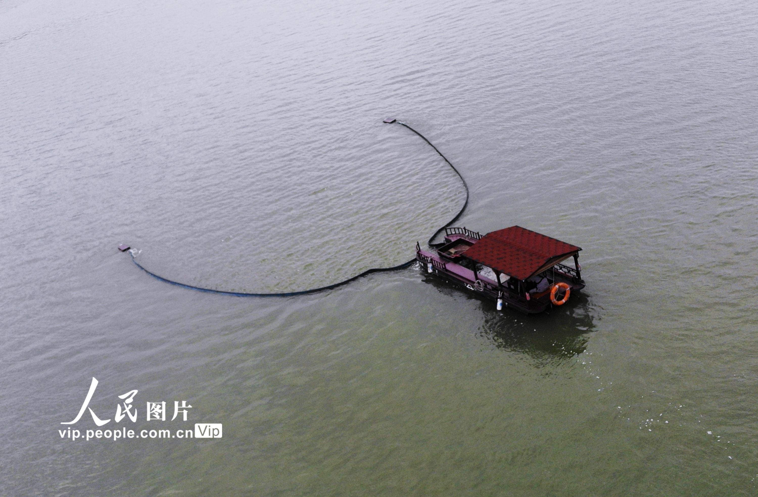 2020年6月4日，新能源漂浮物智能清理船在杭州市萧山区湘湖进行水面保洁工作。龙巍/人民图片