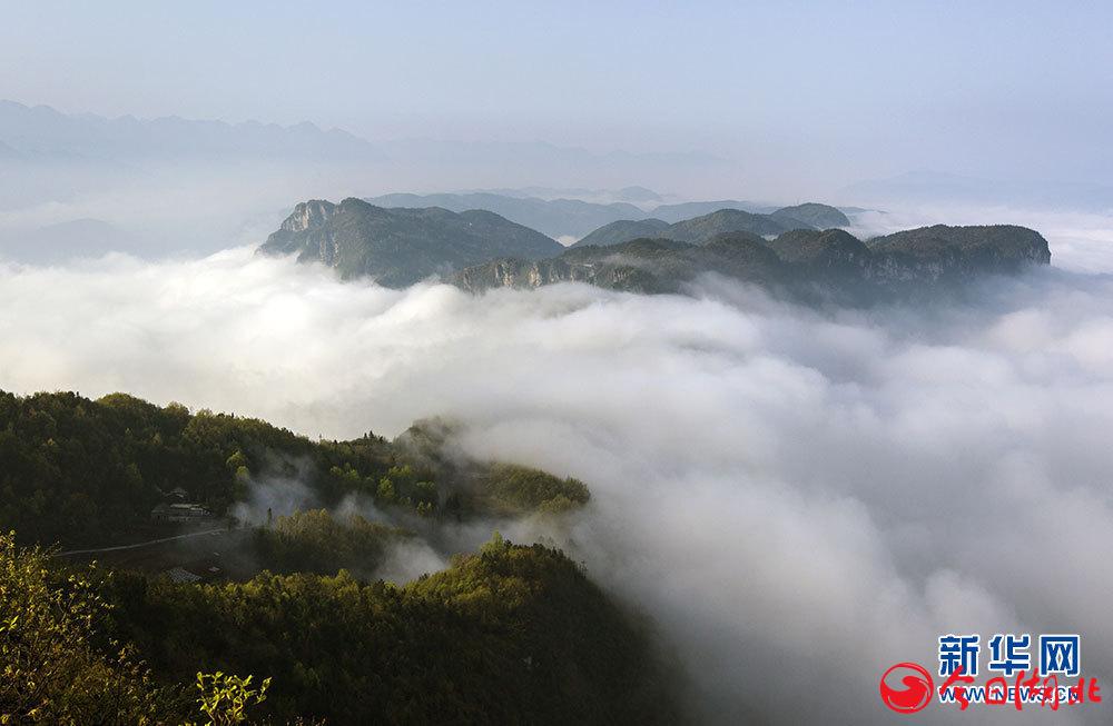 武落鐘離山云海。新華網(wǎng)發(fā) 吳以紅攝